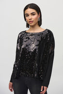 Sequined Velvet Boxy Top - Black