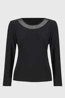 Knit and Mesh Fitted Top - Black