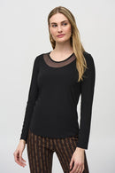 Knit and Mesh Fitted Top - Black