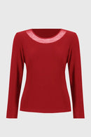 Knit and Mesh Fitted Top - Lipstick Red