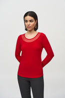 Knit and Mesh Fitted Top - Lipstick Red