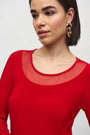 Knit and Mesh Fitted Top - Lipstick Red