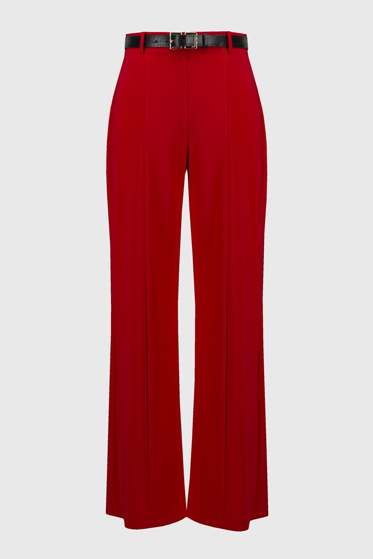 Belted Wide-Leg Trousers - Lipstick Red