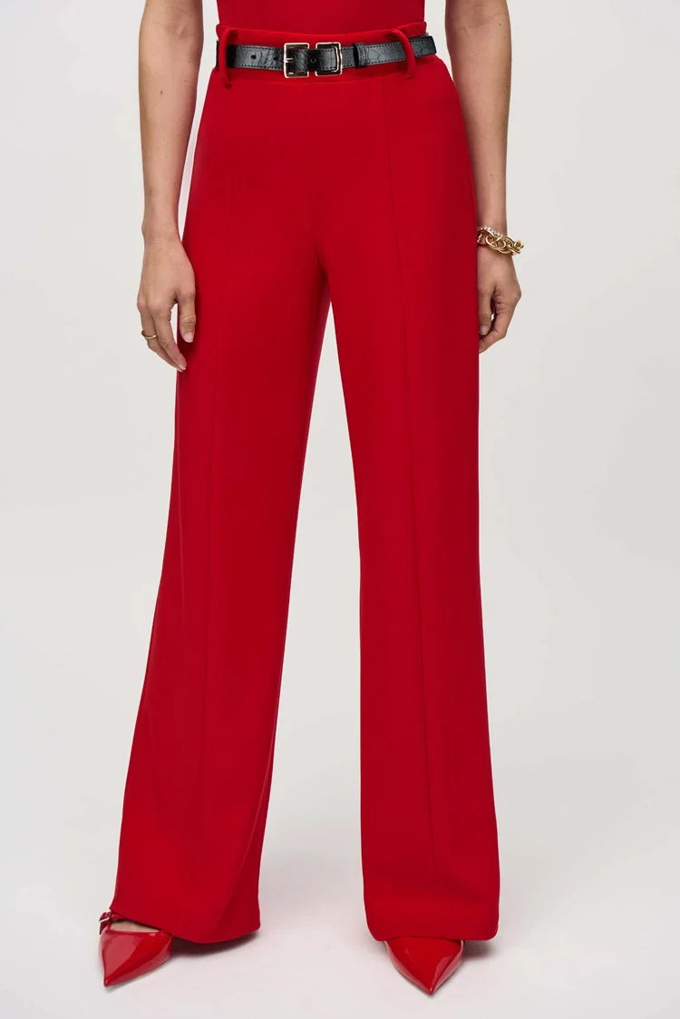 Belted Wide-Leg Trousers - Lipstick Red