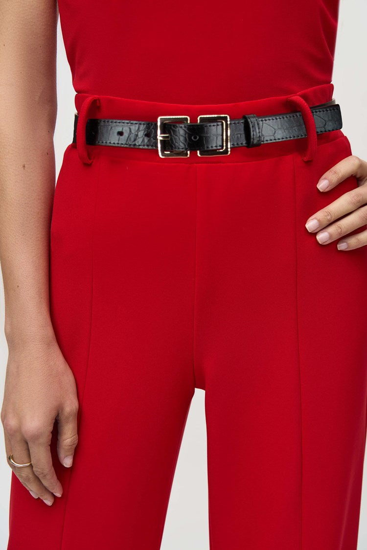 Belted Wide-Leg Trousers - Lipstick Red