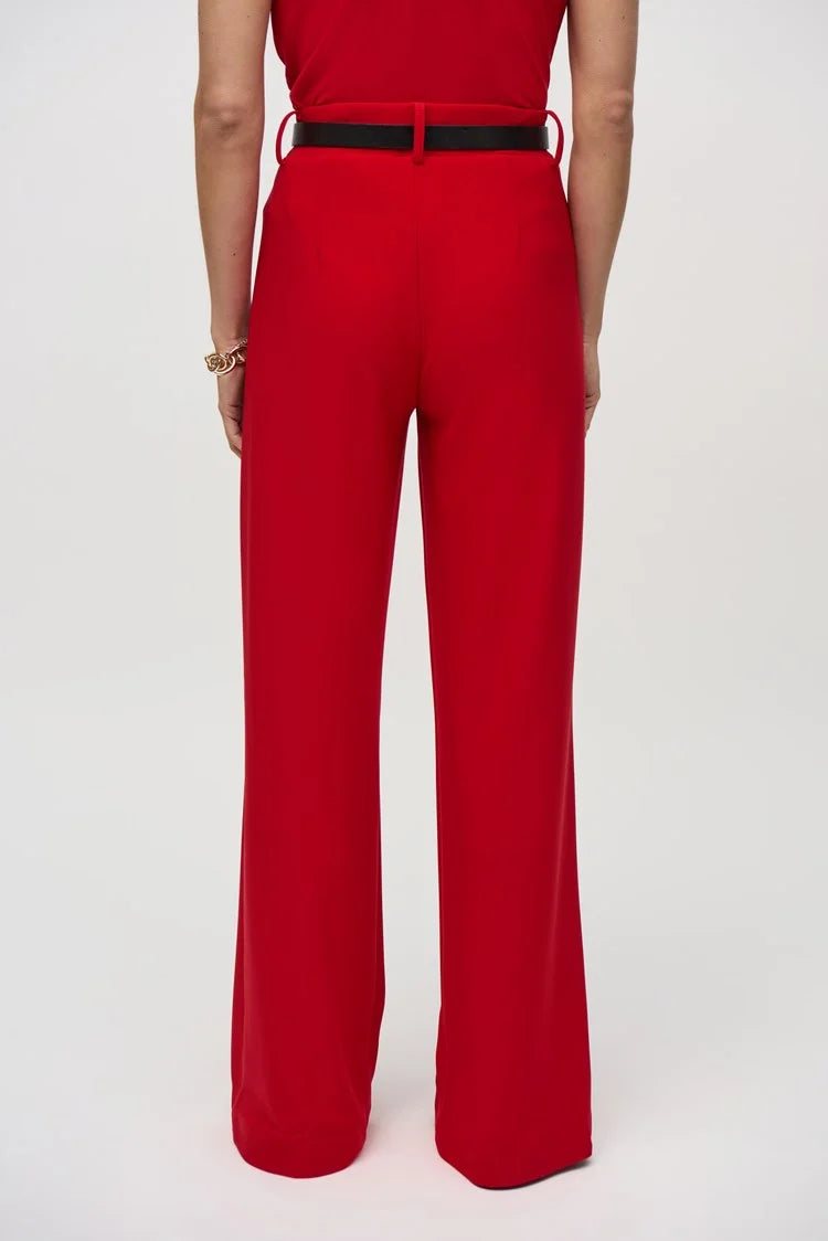 Belted Wide-Leg Trousers - Lipstick Red