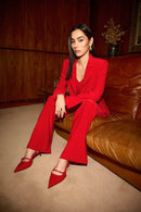 Belted Wide-Leg Trousers - Lipstick Red