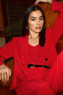 Silky Knit Fitted Blazer - Lipstick Red