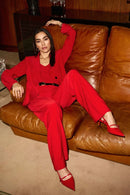 Silky Knit Fitted Blazer - Lipstick Red