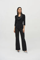 Knit And Satin Fitted Top - Black
