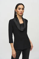Knit And Satin Fitted Top - Black
