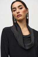 Knit And Satin Fitted Top - Black