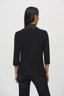 Knit And Satin Fitted Top - Black