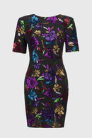 Floral Print Sheath Dress - Black/multi
