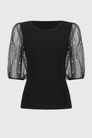 Mesh Sleeves Top - Black
