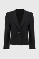 Chain Trim Sequin Blazer - Black