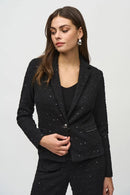 Chain Trim Sequin Blazer - Black
