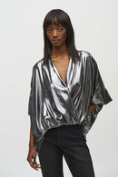 Metallic Foiled Wrap Top - Pewter
