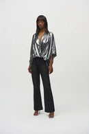 Metallic Foiled Wrap Top - Pewter