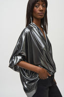 Metallic Foiled Wrap Top - Pewter