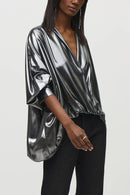 Metallic Foiled Wrap Top - Pewter