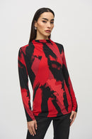 Abstract Prt MockNeck Top - Black/multi