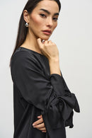 Satin Riffle Sleeve Dress - Black