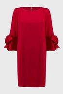 Satin Riffle Sleeve Dress - Lipstick Red