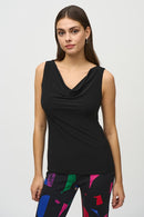 Silky Knit Cowl Neck Camisole - Black
