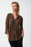 Silky Knit Print Tunic - Beige/black