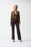 Satin Animal Print Top - Beige/black