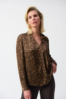 Satin Animal Print Top - Beige/black