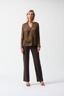 Satin Animal Print Top - Beige/black