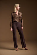 Satin Animal Print Top - Beige/black