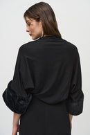 Faux Fur Trim Bolero - Black
