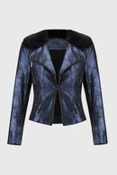 Faux-Fur Suede Jacket - Blue/black