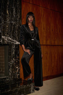 Velvet Wide-Leg Trousers - Black