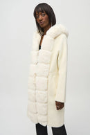 Knit & Faux Fur Hood Coat - Vanilla