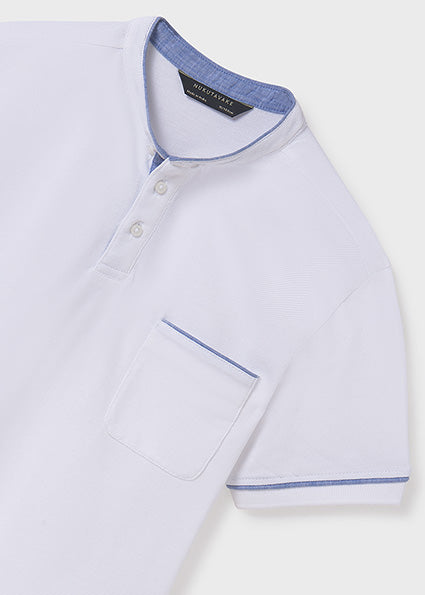 Mao Neck Polo Shirt - White
