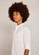 Long Sleeve Mao Collar Shirt - White