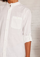 Long Sleeve Mao Collar Shirt - White
