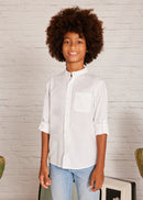 Long Sleeve Mao Collar Shirt - White