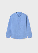 Long Sleeve Mao Collar Shirt - Sky Blue