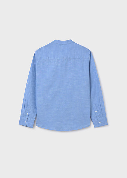 Long Sleeve Mao Collar Shirt - Sky Blue