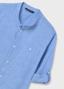 Long Sleeve Mao Collar Shirt - Sky Blue