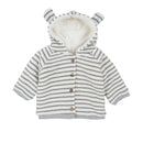 Fleece Lined Stripe Hood Jacket - Grey