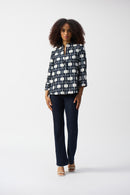 Geometric Jacquard Jacket - Offwhite/navy