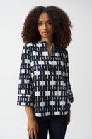 Geometric Jacquard Jacket - Offwhite/navy