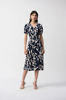 Abstract Print Wrap Dress - Midnight Blue/beige
