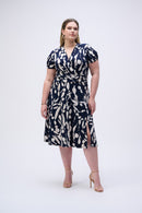 Abstract Print Wrap Dress - Midnight Blue/beige